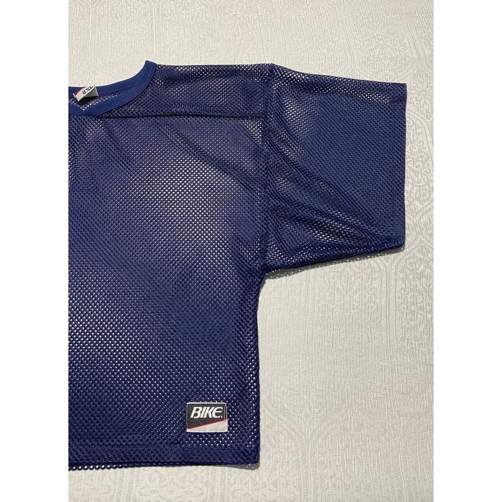 Vintage BIKE Navy Blue Mesh Athletic Jersey V-Neck Short Sleeve Shirt Mens 2XL